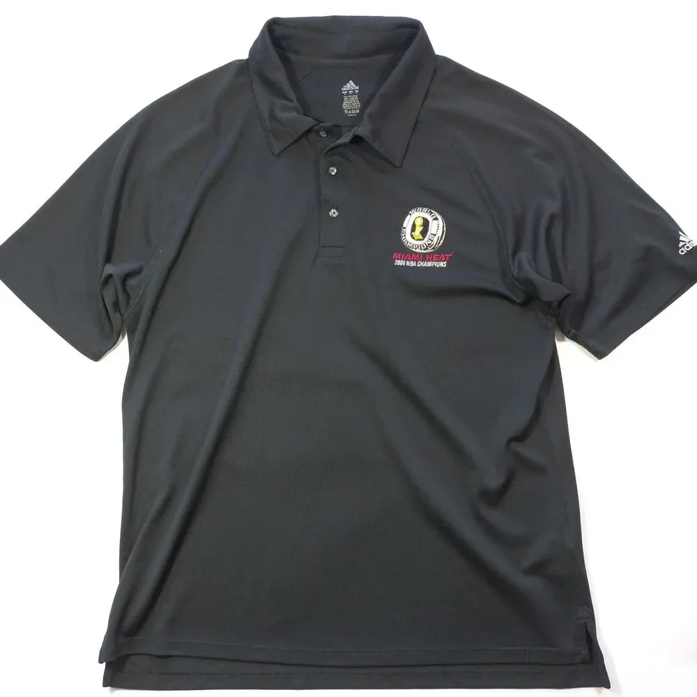 Vintage Adidas Miami Heat 2006 NBA Champions Polo Shirt Mens Medium M Black EUC